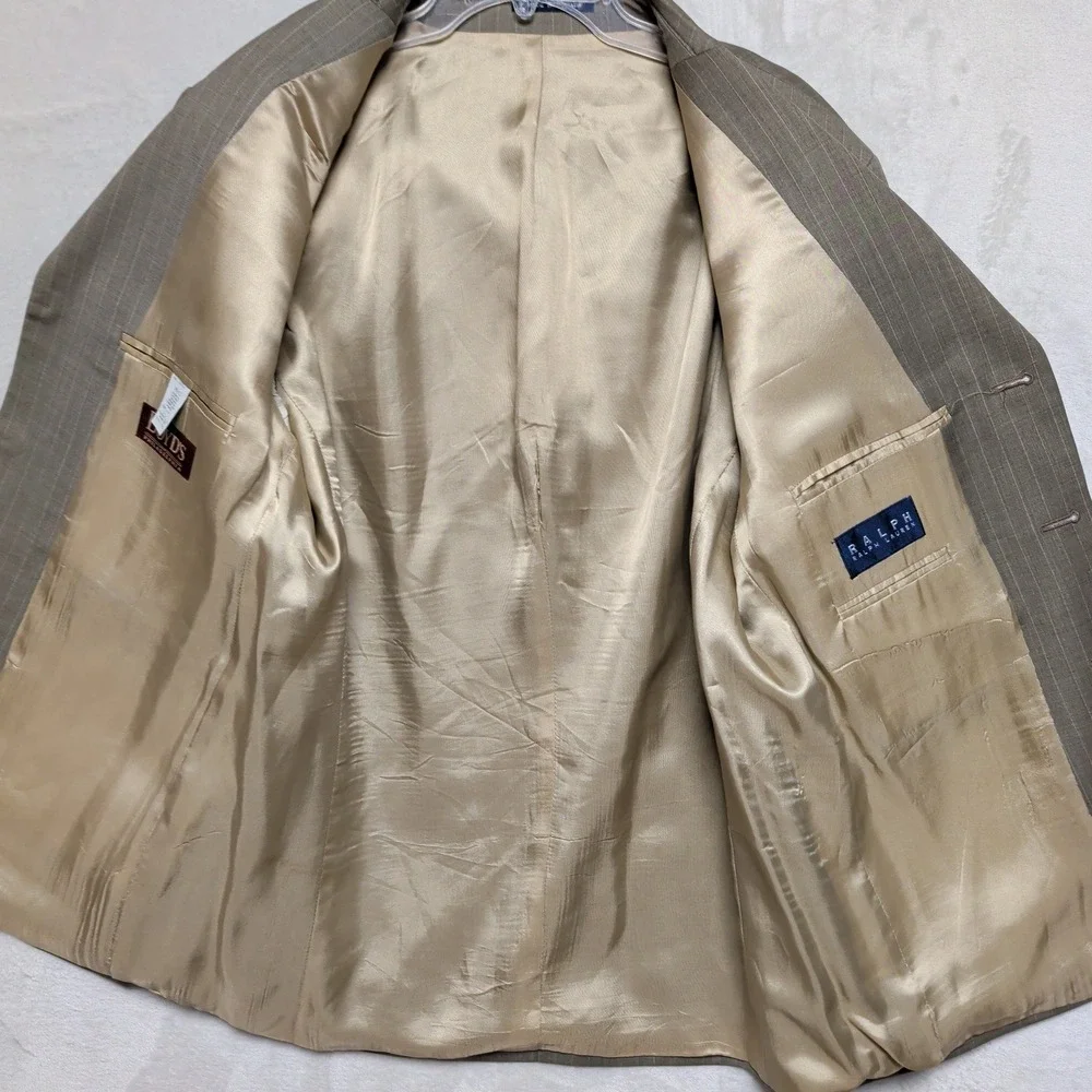 Vintage Ralph Lauren Mens 2pc Pinstripe Suit 42R 38x28 Tan 3 Button Union Canada
